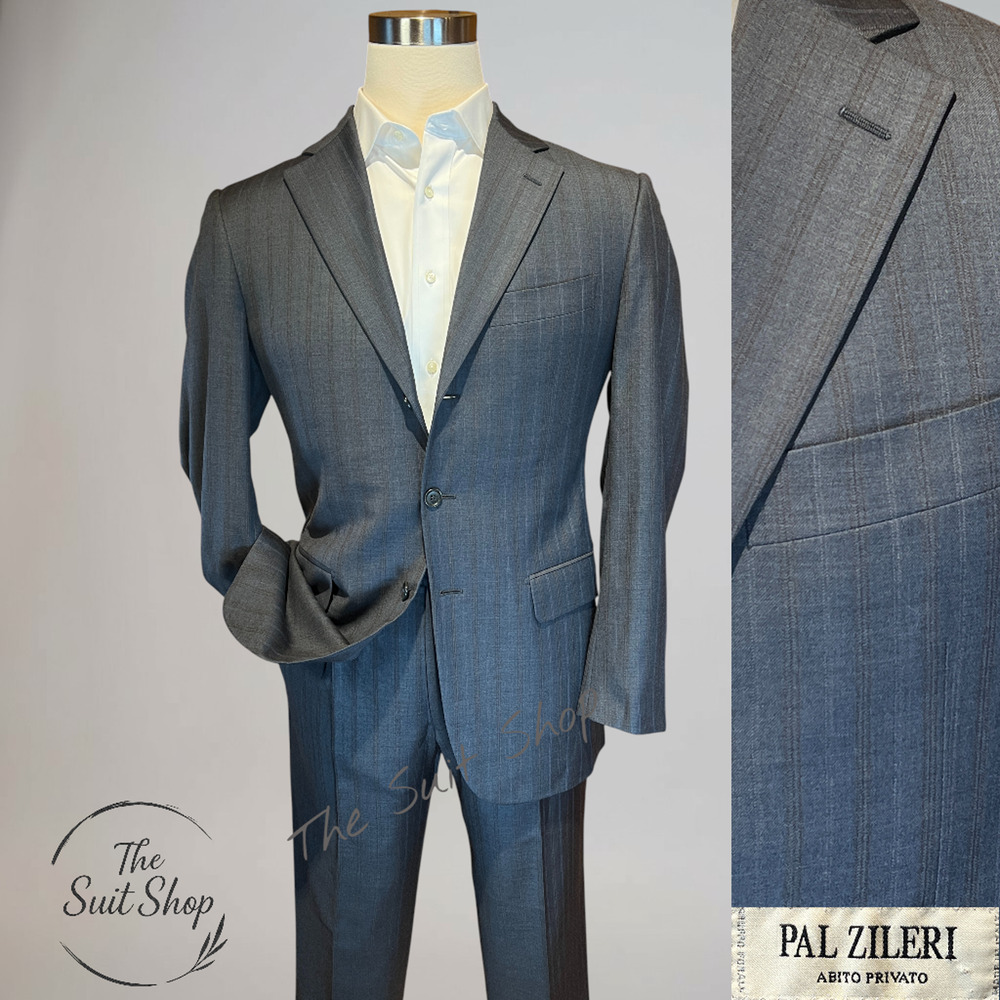 Pal Zileri Ing Loro Piana S120s 40R 33x29 Gray Purple Stripe Suit 3/2 Roll